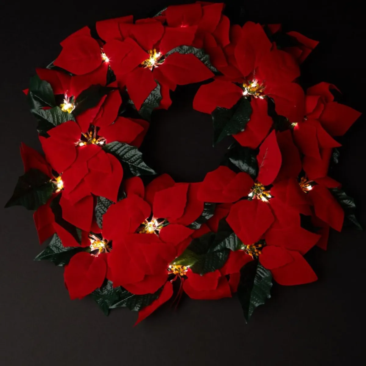 Winter Lane 24" Lighted Poinsettia Wreath With 6-Hour Timer Outlet