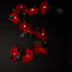Winter Lane 6' Lighted Poinsettia Garland With 6-Hour Timer Outlet