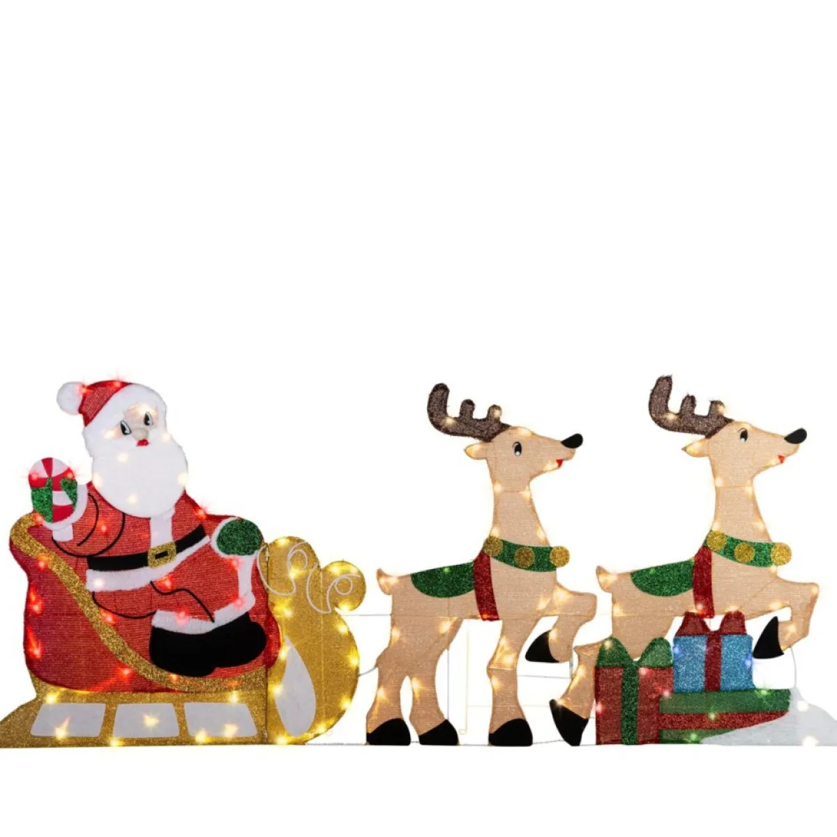 Winter Lane Flat-Tastics Santa & Sleigh With Reindeer Yard Scene Sale