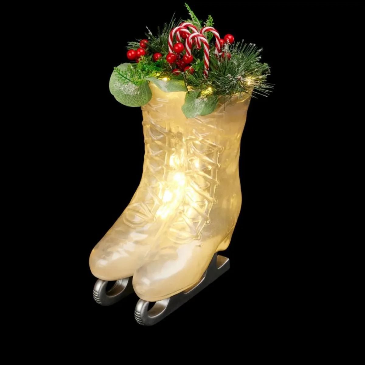 Winter Lane Illuminated Ice Skates With Greenery Clearance