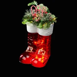 Winter Lane Illuminated Santa Boots With Greenery New