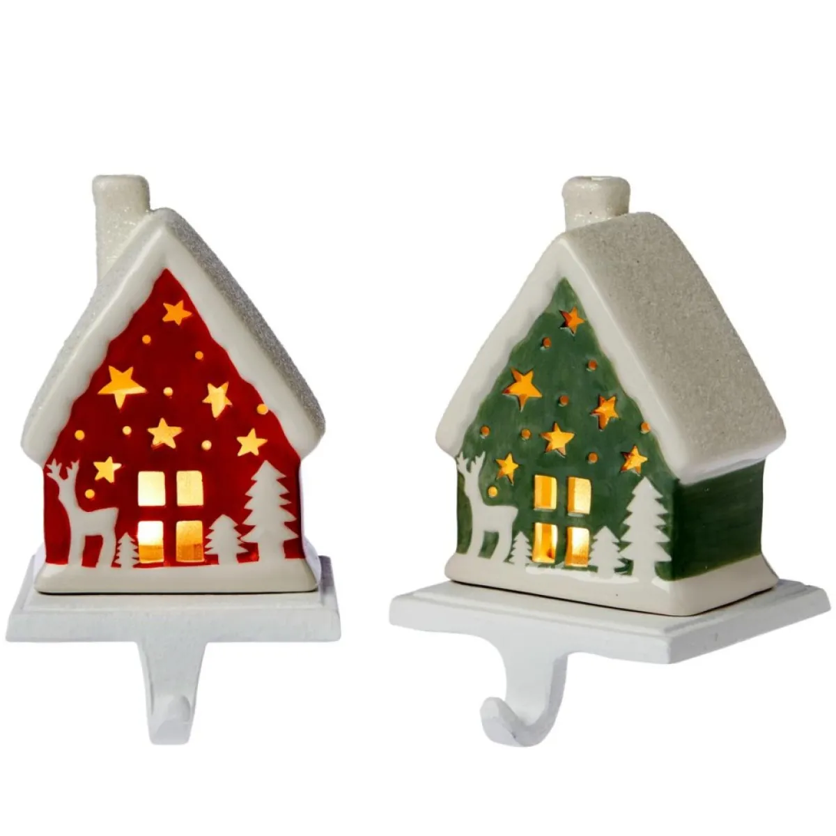 Winter Lane 2-Pack Handpainted 2-In-1 Removable House Stocking Holders