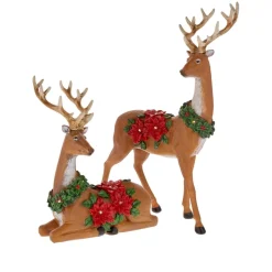 Winter Lane 2-Piece Illuminated Reindeer With Poinsettias Brown Clearance