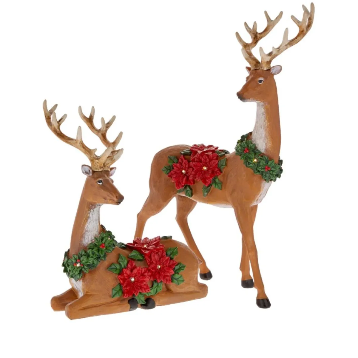 Winter Lane 2-Piece Illuminated Reindeer With Poinsettias Brown Clearance