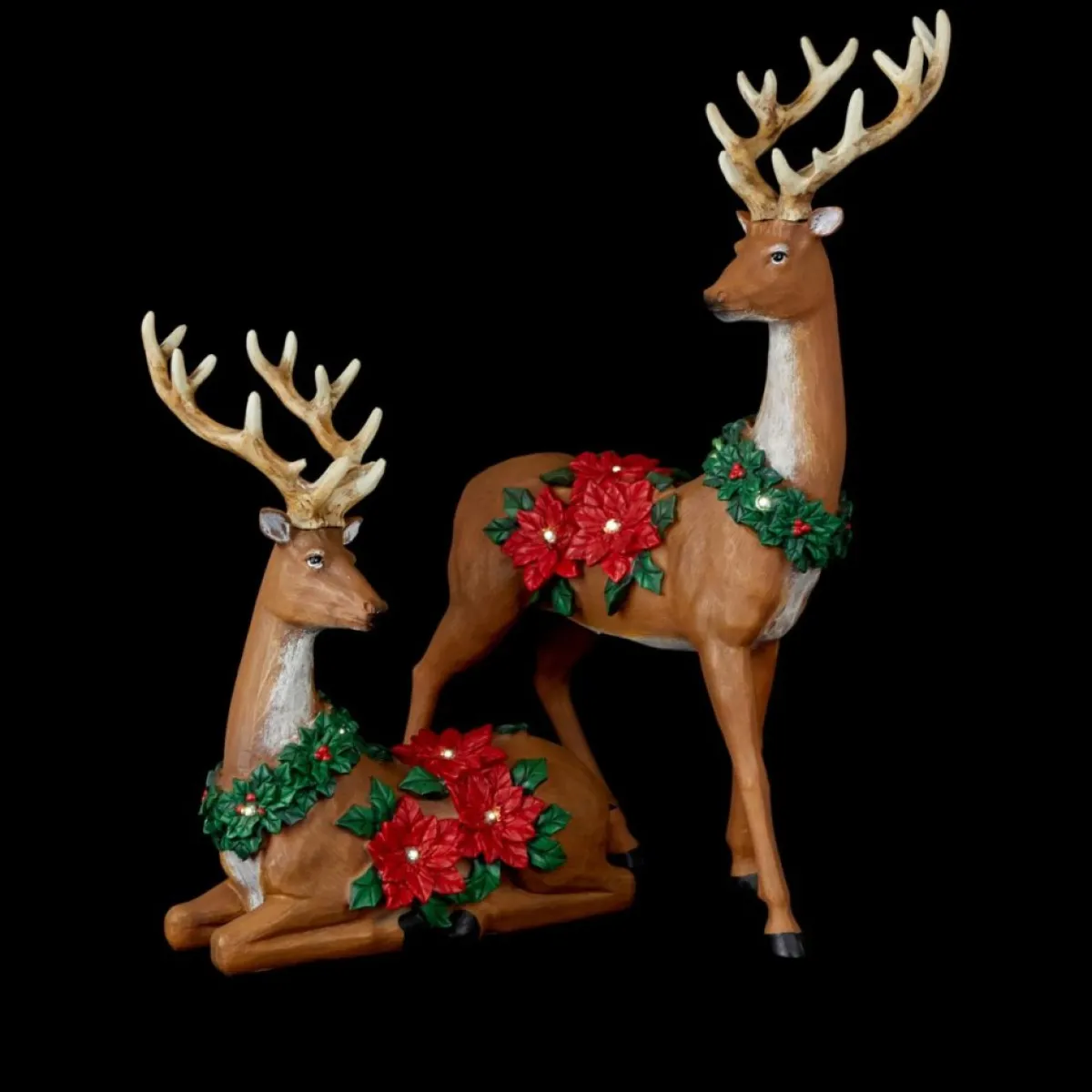 Winter Lane 2-Piece Illuminated Reindeer With Poinsettias Brown Clearance