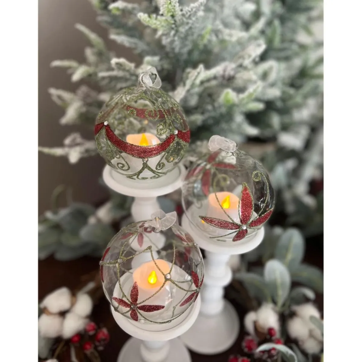 Winter Lane Set Of 3 Glass Ornaments With Flameless Votive Red/Green Online